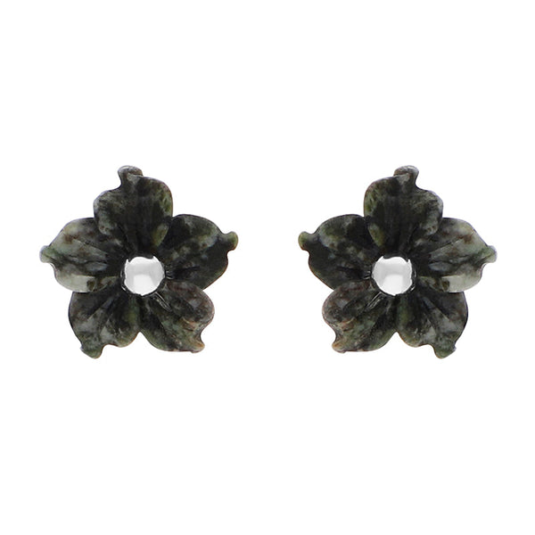 Sterling Silver Preseli Blue Stone Tuberose Flower 8mm Stud Earrings, E1321.