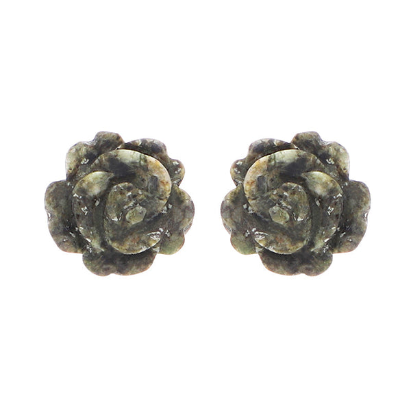 Sterling Silver Preseli Blue Stone Tuberose Rose 8mm Stud Earrings, E2151.