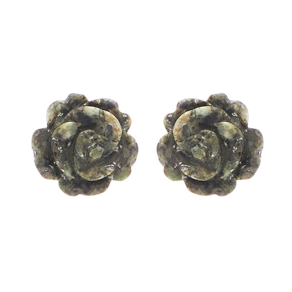 Sterling Silver Preseli Blue Stone Tuberose Rose 8mm Stud Earrings, E2151.