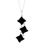 Sterling Silver Whitby Jet Reversible Filigree Triple Square Pendant