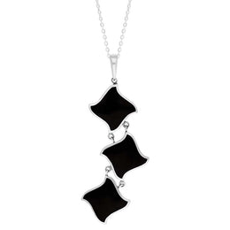 Sterling Silver Whitby Jet Reversible Filigree Triple Square Pendant