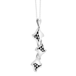 Sterling Silver Whitby Jet Reversible Filigree Triple Square Trefoil Pendant