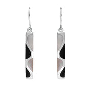 Sterling Silver Whitby Jet Pink Mother of Pearl Slim Four Stone Drop Earrings D