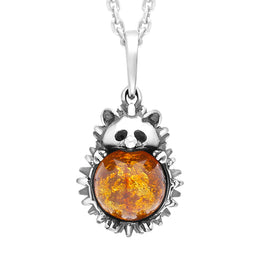 Sterling Silver Amber Large Hedgehog Necklace, p3544.