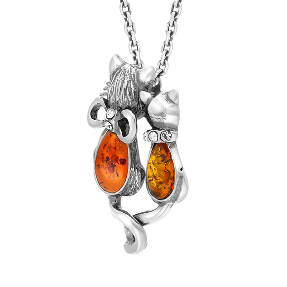 Sterling Silver Amber Cat Necklace