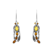 Sterling Silver Amber Dragonfly Drop Earrings E2425