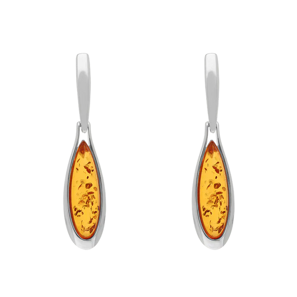 Sterling Silver Amber Long Pear Drop Earrings E1556