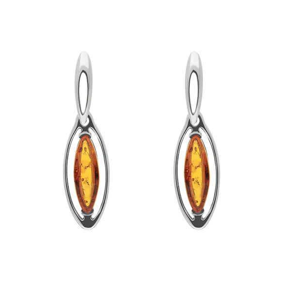 Sterling Silver Amber Marquise Open Edge Drop Earrings E1560