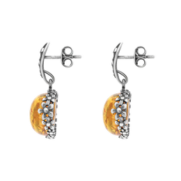 Sterling Silver Amber Round Flower Edge Drop Earrings E1557_2