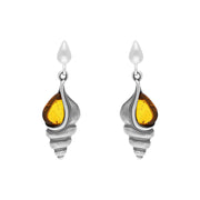 Sterling Silver Amber Shell Drop Earrings E2420