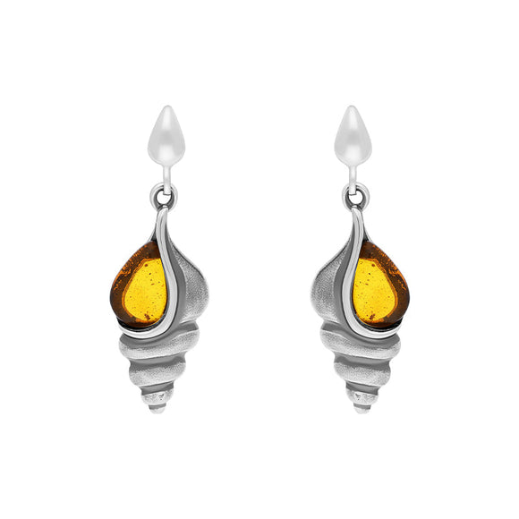 Sterling Silver Amber Shell Drop Earrings E2420