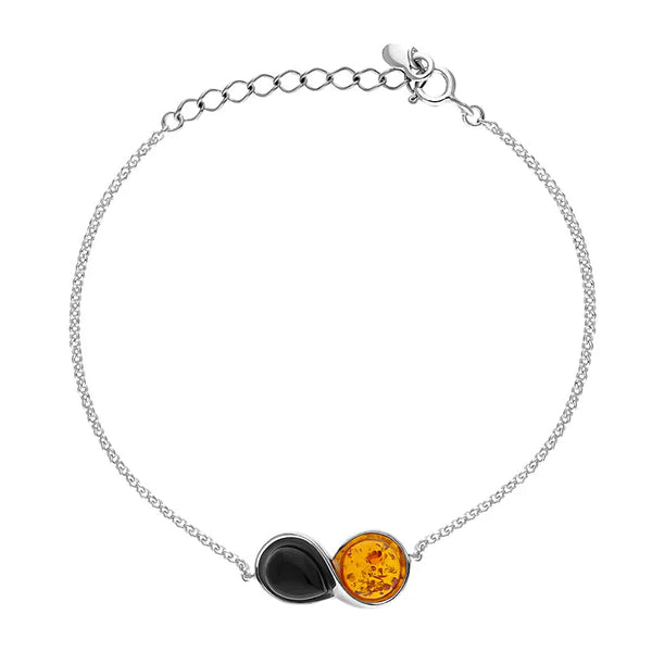 Sterling Silver Amber Whitby Jet Bracelet B1188