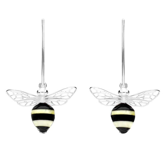 Sterling Silver Amber Whitby Jet Bee Small Hook Earrings, E2438.