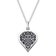 Sterling Silver Blue Goldstone Flore Filigree Medium Heart Necklace. P3630.