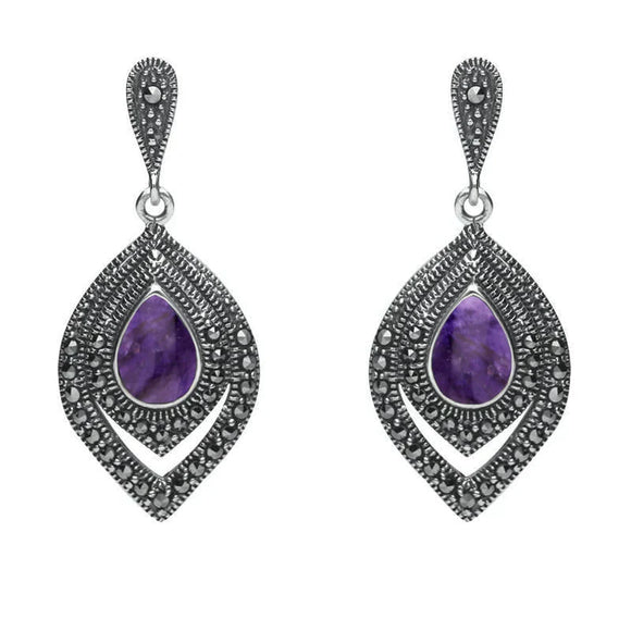 Sterling Silver Blue John and Marcasite Fancy Pear Drop Two Piece Set