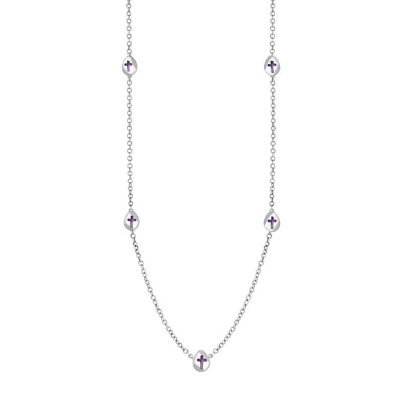 Sterling Silver Blue John Cross Link Disc Chain Necklace, N748.