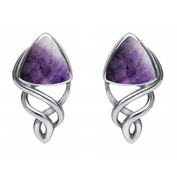 Sterling Silver Blue John Curve Triangle Celtic Stud Earrings, E986.