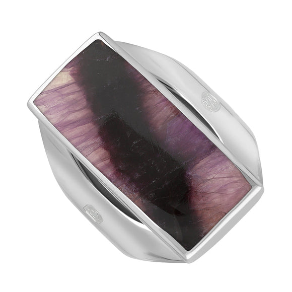 Sterling Silver Blue John Hallmark Medium Oblong Ring. R065_FH.