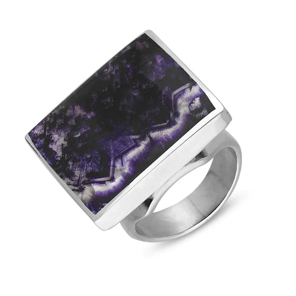 Sterling Silver Blue John Hallmark Medium Square Ring. R604_FH.