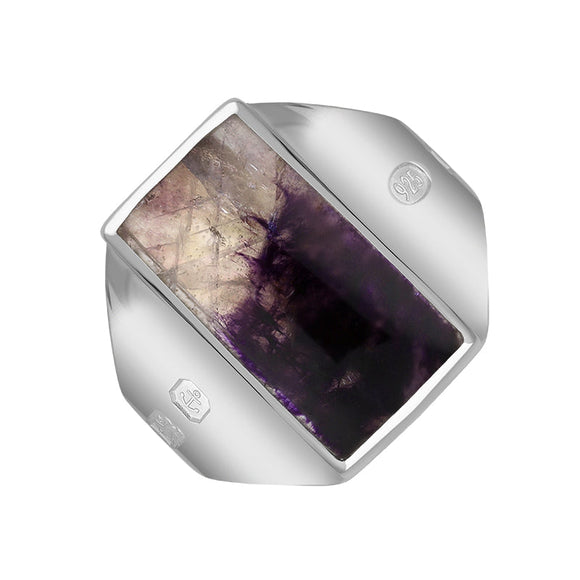 Sterling Silver Blue John Hallmark Small Oblong Ring. R221_FH.