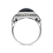 Sterling Silver Blue John Marcasite Frame Large Oval Ring