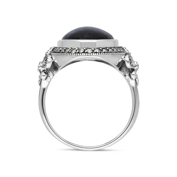 Sterling Silver Blue John Marcasite Frame Large Oval Ring