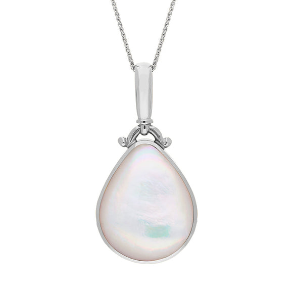 Sterling Silver Blue John Mother of Pearl Double Sided Pear Fob Necklace, P056_2.