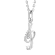 Sterling Silver Cubic Zirconia Treble Clef Necklace D