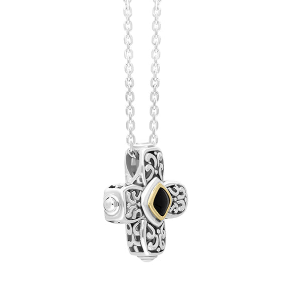 Sterling Silver Whitby Jet Ornate Cross Necklace D