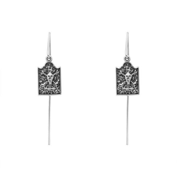 Sterling Silver Whitby Jet Gravestone Skull and Crossbones Hook Earrings E2594