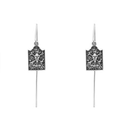 Sterling Silver Whitby Jet Gravestone Skull and Crossbones Hook Earrings E2594