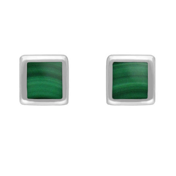 Sterling Silver Malachite Dinky Square Stud Earrings, E034.