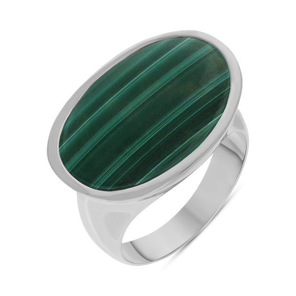 Sterling Silver Malachite Oval Statement Ring, R838.
