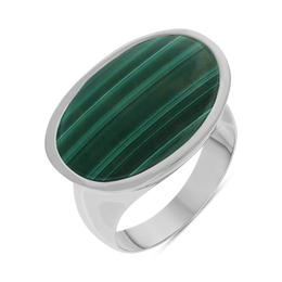 Sterling Silver Malachite Oval Statement Ring, R838.