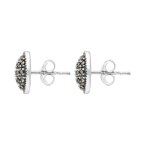 Sterling Silver Marcasite Round Pave Earrings