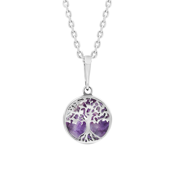 Sterling Silver Blue John Round Tree of Life Necklace, P3616.