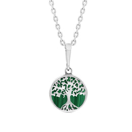 Sterling Silver Small Malachite Round Tree of Life Necklace, P3616.