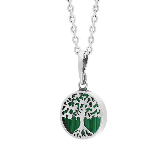 Sterling Silver Small Malachite Round Tree of Life Necklace