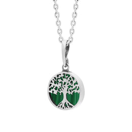 Sterling Silver Small Malachite Round Tree of Life Necklace