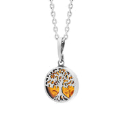 Sterling Silver Small Amber Round Tree of Life Necklace