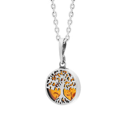 Sterling Silver Small Amber Round Tree of Life Necklace