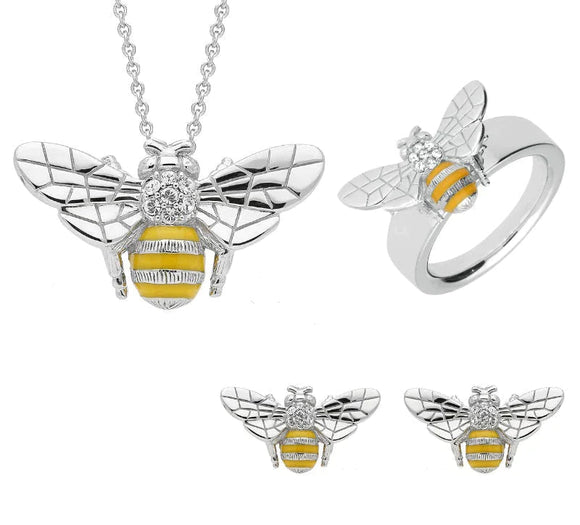 Sterling Silver Swarovski Crystal Enamel Bee Bee Three Piece Set, S228.