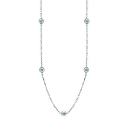 Sterling Silver Turquoise Star Link Disc Chain Necklace, N744.