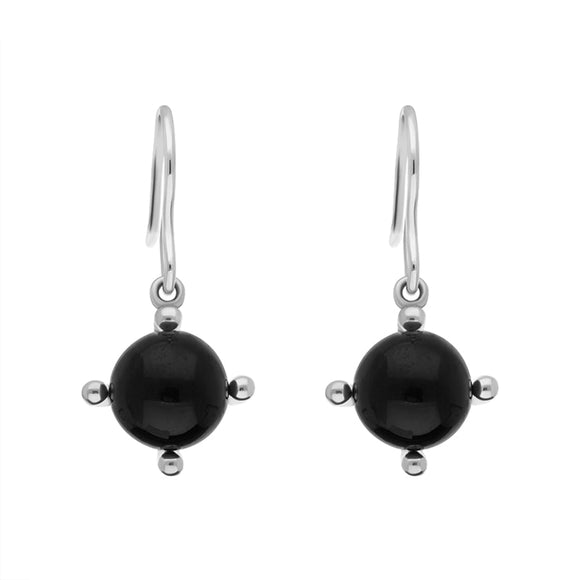 Sterling Silver Whitby Jet 8mm Bead Four Claw Drop Earrings E1502