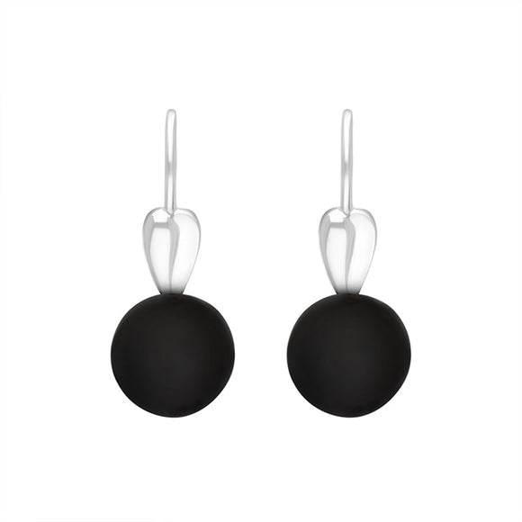 Sterling Silver Whitby Jet Bead Hook Earrings, E2319.