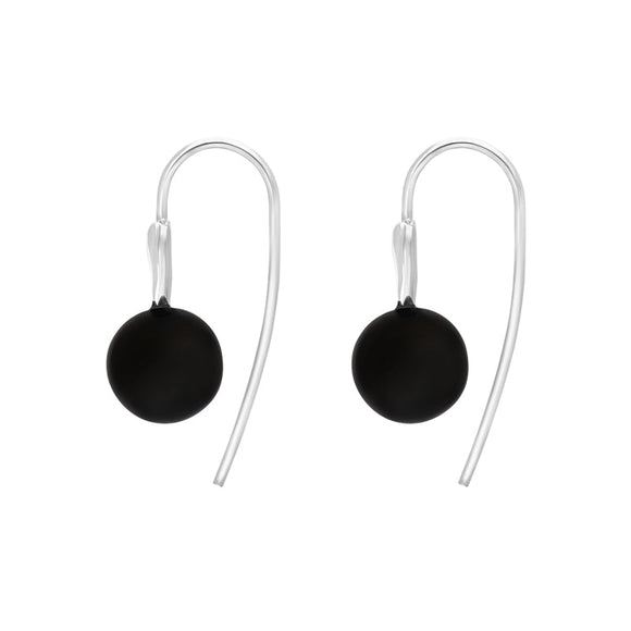 Sterling Silver Whitby Jet Bead Hook Earrings