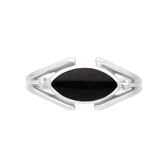 Sterling Silver Whitby Jet Marquise Open Shank Ring