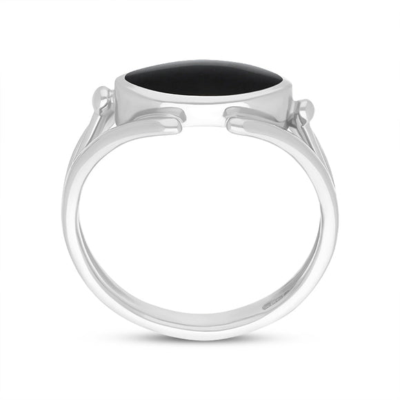 Sterling Silver Whitby Jet Marquise Open Shank Ring