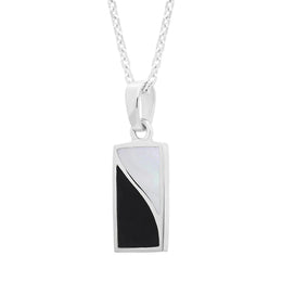 Sterling Silver Whitby Jet Mother of Pearl Oblong Necklace