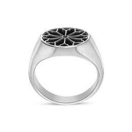 Sterling Silver Whitby Jet Whitby Abbey Window Large Round Ring